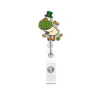 Silly Goose Badge Reel Cute St.Patrick’s Day Retractable Badge Holder Goose Holding Lucky Clover Designs Funny Nurse Accessories with 360 Swivel Alligator Clip, Gift for Doctor Nurse