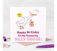 Silly Goose Birthday Card - Funny Birthday Cards with Cute Goose Design - Hand Illustrated Greeting Card - 148x148mm Square Card