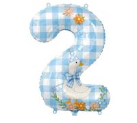 Silly Goose Birthday Decorations, 40 Inch Silly Goose Number 2 Birthday Balloons For 2nd Birthday Girls Boys, Large Blue Number Foil Balloon For Gingham, Two Silly Goose Party Decor Supplies