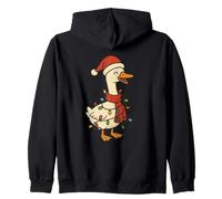 Silly Goose Christmas Tree Lights Funny Santa Hat Vintage Zip Hoodie
