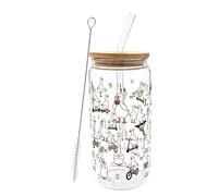 Silly Goose Glass Cup with Lid and Straw 18oz silly goose juice cup Cute Duck Iced Coffee Glass - Double-Sided UV Print - Valentines Day Gift for Cocktail, Stuff funny animal gifts for women Teens