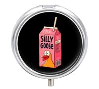 Silly Goose Juice Travel Pill Organizer Portable | Small Round Medicine Case Box for Pocket Purse Unisex
