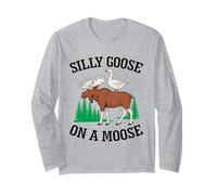 Silly Goose On A Moose Funny Meme Wildlife Animal Lover Long Sleeve T-Shirt
