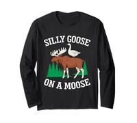 Silly Goose On A Moose Funny Meme Wildlife Animal Lover Long Sleeve T-Shirt