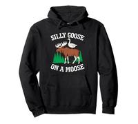Silly Goose On A Moose Funny Meme Wildlife Animal Lover Pullover Hoodie