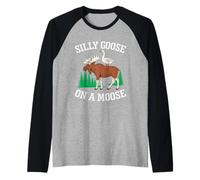 Silly Goose On A Moose Funny Meme Wildlife Animal Lover Raglan Baseball Tee