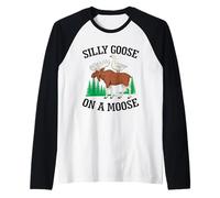 Silly Goose On A Moose Funny Meme Wildlife Animal Lover Raglan Baseball Tee