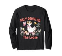 Silly Goose On The Loose Floral Cute Goose - Duck Lover Long Sleeve T-Shirt