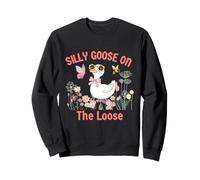 Silly Goose On The Loose Floral Cute Goose - duck lover Sweatshirt