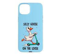 Silly Goose On The Loose Funny Carefree Goose On A Scooter Case for iPhone 15 Plus