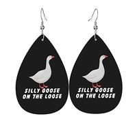 Silly Goose On The Loose Leather Earrings For Women Dangle Earring Drop Pendant With Hook Gifts For Adult Girl