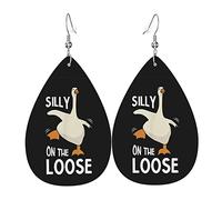 Silly Goose On The Loose Leather Earrings For Women Dangle Earring Drop Pendant With Hook Gifts For Adult Girl