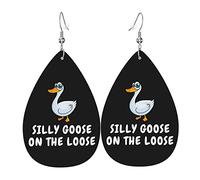 Silly Goose On The Loose Leather Earrings For Women Dangle Earring Drop Pendant With Hook Gifts For Adult Girl