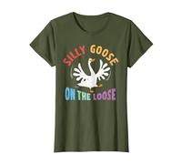 Silly Goose On The Loose T-Shirt, Women, Olive Green, Medium