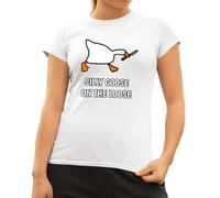Silly Goose On The Loose Women's Printed Cotton T-Shirt Top S White