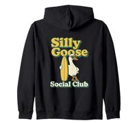 Silly Goose Social Club Surfing Goose Surfboard Humor Zip Hoodie