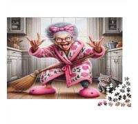 Silly Grandma Jigsaw Puzzles Cleaning Witch 1000Pc Recycled Paper for Adults Puzzle Fun Challenging Game Brain Thinking Home Fun Present Gift 52x38cm/1000pcs