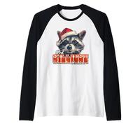 Silly Raccoon Santa Hat Christmas Animal Humor Raglan Baseball Tee