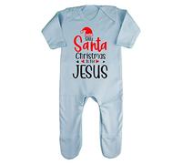 Silly Santa Xmas is for Jesus Baby Romper Jumpsuit with feet, 6-12 Months, Pastel Blue