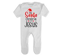 Silly Santa Xmas is for Jesus Baby Romper Jumpsuit with feet, 6-12 Months, White