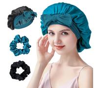 SILMANA 22 Momme Silk Bonnet for Women with 2 Silk Scrunchies, 100% Mulberry Silk Double-Sided Sleep Cap for Hair Care, Suitable for All Hair Types - Darck Blue