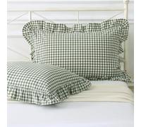 Silnuo Sage Green/White Plaid Ruffled Pillow Covers King Size Washed Cotton Shabby Checkered Gingham Pillow Shams Farmhouse Pillowcase Set of 2-20"x36"