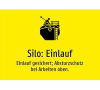 Silo: Inlet - Inlet Protected; Fall Protection When Working Above. - Sticker A3: 420 x 297 mm - With Graphic and Text