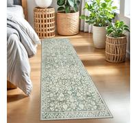 SILOLOOM Vintage 2x7 Runner Rug, Sage Green Beige Washable Runners for hallways, Super Soft Kitchen Runner Rug Non Slip, Print Faux Wool Floral Thin Carpet Runner for Entryway Indoor Bedside Runner