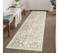 SILOLOOM Vintage 2x8 Hallway Runner, Beige Washable Hallway Rug Runner Non Slip, Super Soft Kitchen Runner Rug, Print Faux Wool Floral Thin Carpet Runner for Entryway Indoor Laundry Room Bedroom