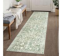 SILOLOOM Vintage 2x8 Hallway Runner, Sage Green Beige Washable Hall Rug Non-Slip, Super Soft Kitchen Rug Print Faux Wool Floral Thin Carpet