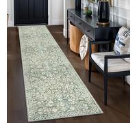 SILOLOOM Vintage Runner Rugs for Hallway 2x10, Sage Green Beige Washable Long Hallway Runner Rug Non Slip, Super Soft Kitchen Runner Rug, Print Faux Wool Floral Thin Carpet Runner for Entryway Bedroom