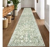 SILOLOOM Vintage Runner Rugs for Hallway 2x12, Sage Green Beige Washable Extra Long Hallway Runner Rug Non Slip, Super Soft Kitchen Runner Rug, Print Faux Wool Floral Thin Carpet Hall Runner