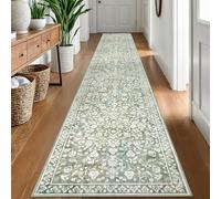 SILOLOOM Vintage Runner Rugs for Hallway 2x12, Sage Green Beige Washable Extra Long Hallway Runner Rug Non Slip, Super Soft Kitchen Runner Rug, Print Faux Wool Floral Thin Carpet Hall Runner