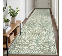 SILOLOOM Vintage Runner Rugs for Hallway 3x10, Sage Green Beige Washable Long Hallway Runner Rug Non Slip, Super Soft Kitchen Runner Rug, Print Faux Wool Floral Thin Carpet Runner for Entryway Bedroom