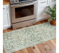 SILOLOOM Vintage Washable 2x5 Rug Runner, Sage Green Beige Runners for hallways, Super Soft Kitchen Runner Rug Non Slip, Print Faux Wool Floral Thin Carpet Runner for Entryway Indoor Bedroom