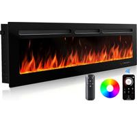 Silonn 50″/127cm Electric Fireplace, 900W - 1800W Heat Output, Ultra-Slim Wall-Mounted or Recessed Electric Fireplace Inserts with App & Remote Control, Timer, 20 Flame Colors（Black)