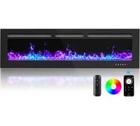 Silonn 50 inch/127cm Electric Fireplace, 900-1800W Heating, Slim Wall-Mounted or Recessed Design, Smart App & Remote Control, 20 Color Flames, Timer - Black