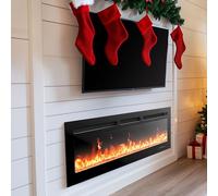 Silonn 50″ Electric Fireplace Heater with App & Remote Control, 5300 BTU Heat Output, Ultra-Slim Wall-Mounted or Recessed Electric Fireplace Inserts with Timer, 20 Flame Colors,SLELF02B-50