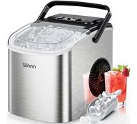 Silonn Countertop Ice Maker, Bullet Ice Machine Produces 9 Cubes in 6 Minutes, 12 kg Daily, Self-Cleaning with Scoop & Basket, Two Ice Sizes for Home, Office, Bar, Party