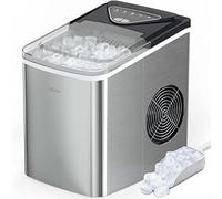 Silonn Portable Ice Maker Countertop, Self-Cleaning Ice Machine Produces 9 Ice Cubes in 6 Minutes, 12KG Daily Capacity, Ideal for Home Camping and RVs (Stainless Steel-IM01)