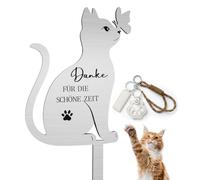 Silospire Cat Grave Plate with Engraving, Pet Grave Decoration with Animal Hair Remembrance Keyring for Animal Grave and Garden, Memorial Plaque as a Keepsake of Deceased Cat, Memory Gift