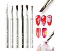 SILPECWEE 6Pcs Nail Art Brushes Set, Metal Nail Brush for Acrylic Nails, Professional Nail Design Brushes Manicure Brushes for Gel Dilution, Halo Dyeing, Watercolor Nail Art Home Salon Use