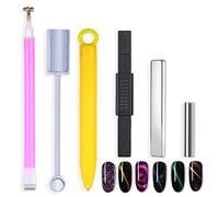 SILPECWEE 6pcs Nail Magnet 3D Cat Eye Magnet for Nails Double Ended Magnetic Stand Nail Polish Pens Nail Art Tools Nail Art Accessories for DIY Salon