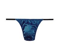 SilRiver Men's Silk Satin Thong Underwear, T-back G-string, Lyons BlueL/XL