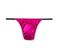 SilRiver Men's Silk Satin Thong Underwear, T-back G-string, Rose,L/XL