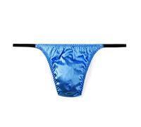 SilRiver Men's Silk Satin Thong Underwear, T-back G-string,Turquoise,S/M