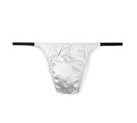 SilRiver Men's Silk Satin Thong Underwear, T-back G-string, White,L/XL