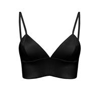 SilRiver Silk Bralette Top V- Neck Satin Bra with Triangle Cups Wire-Free & Feather-Light for Women Sensitive Skin, Black, XS