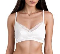 SilRiver Silk Deep V Lace Bralette for Women Lined Bra No Underwire - Comfortable Natural Feeling Underwear (White, M)