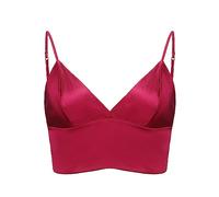 SilRiver Silk Satin Bralette Womens Triangle Bra Deep V Neck Croptops for Teens Wireless Bra(Small, Rose Violet)